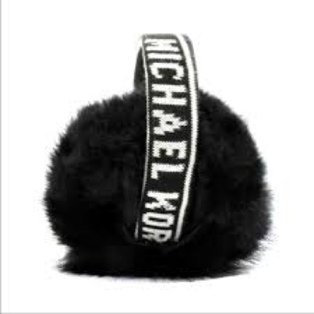 Black Michael Kors earmuffs, made from Merino wool and rabbit fur
